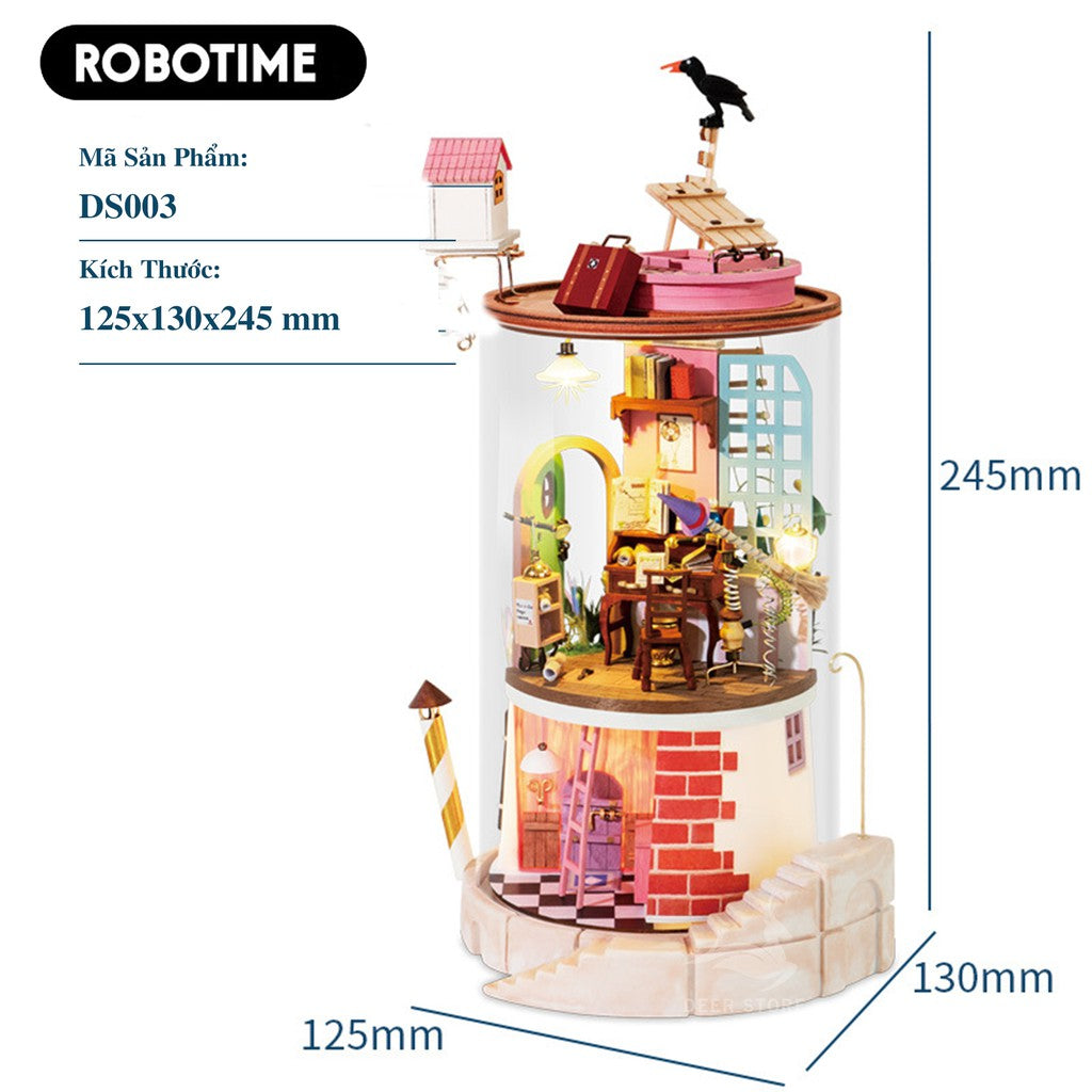 Mô hình lắp ráp 3d Robotime bằng gỗ hình trụ | Có đèn led và nội thất. Mô hình thu nhỏ tự lắp ráp. Quà tặng ý nghĩa