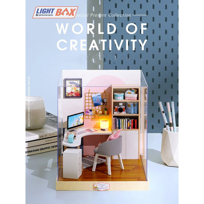 Nhà búp bê Tự làm bằng gỗ [Nhà WORLD OF CREATIVITY có nội thất & đèn led ] Tặng kèm khung MICA + Keo dán