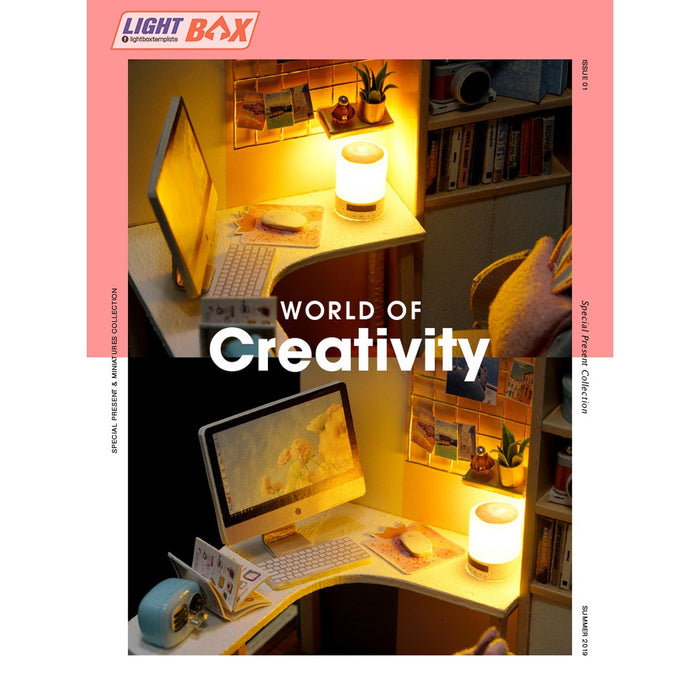 Nhà búp bê Tự làm bằng gỗ [Nhà WORLD OF CREATIVITY có nội thất & đèn led ] Tặng kèm khung MICA + Keo dán