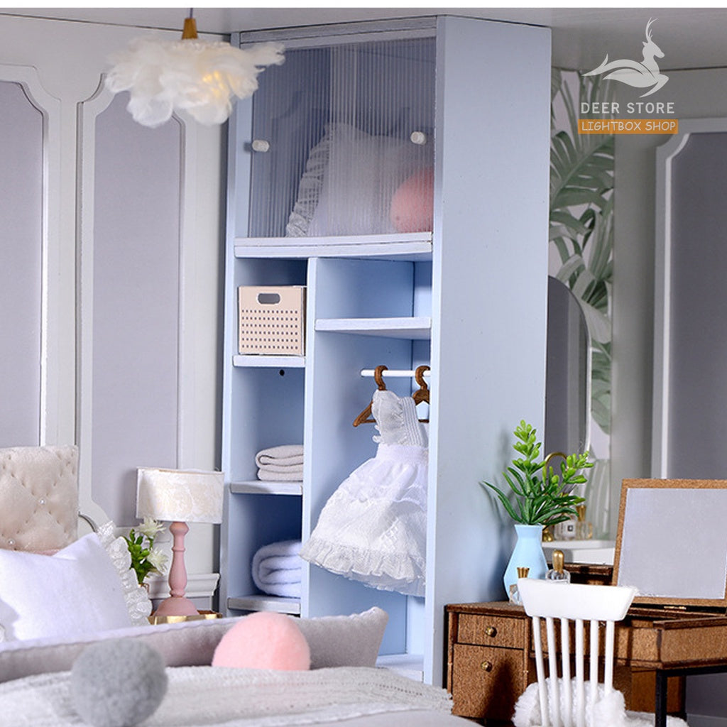 Nhà búp bê Tỉ Lệ 1:12 DIY bằng gỗ  | Phòng ngủ cho Búp bê Barbie, Tăng Khung Mica Che Bui, Dụng cụ và Keo dán.  BT-011