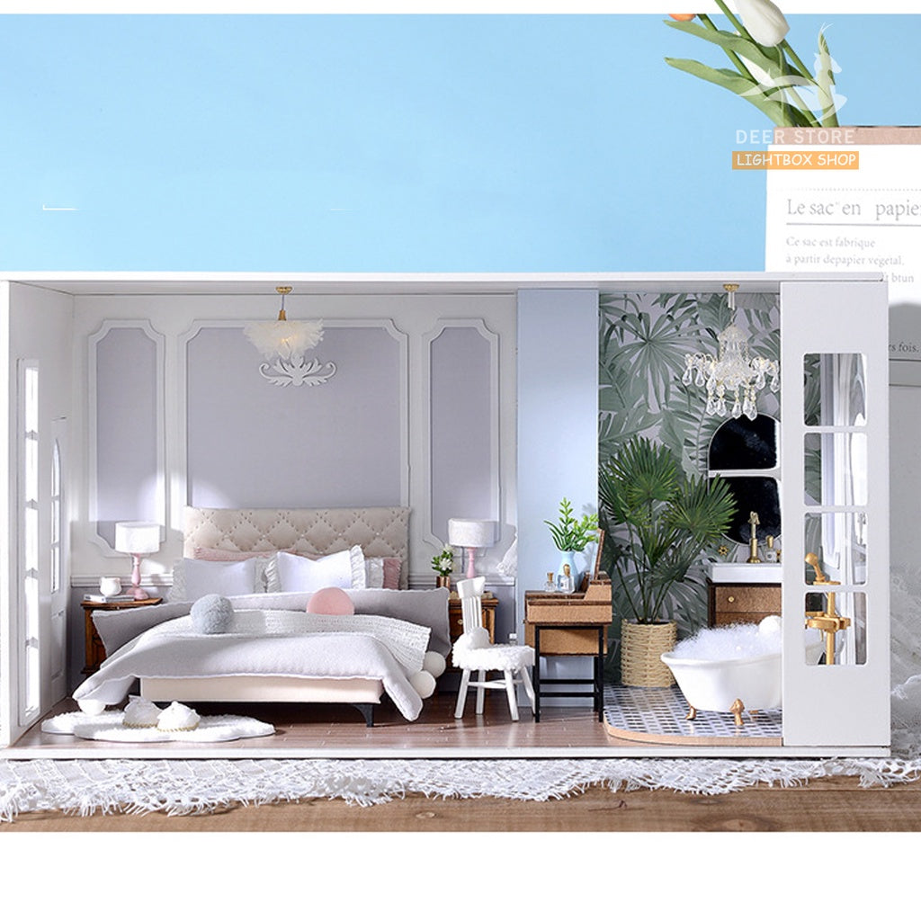 Nhà búp bê Tỉ Lệ 1:12 DIY bằng gỗ  | Phòng ngủ cho Búp bê Barbie, Tăng Khung Mica Che Bui, Dụng cụ và Keo dán.  BT-011