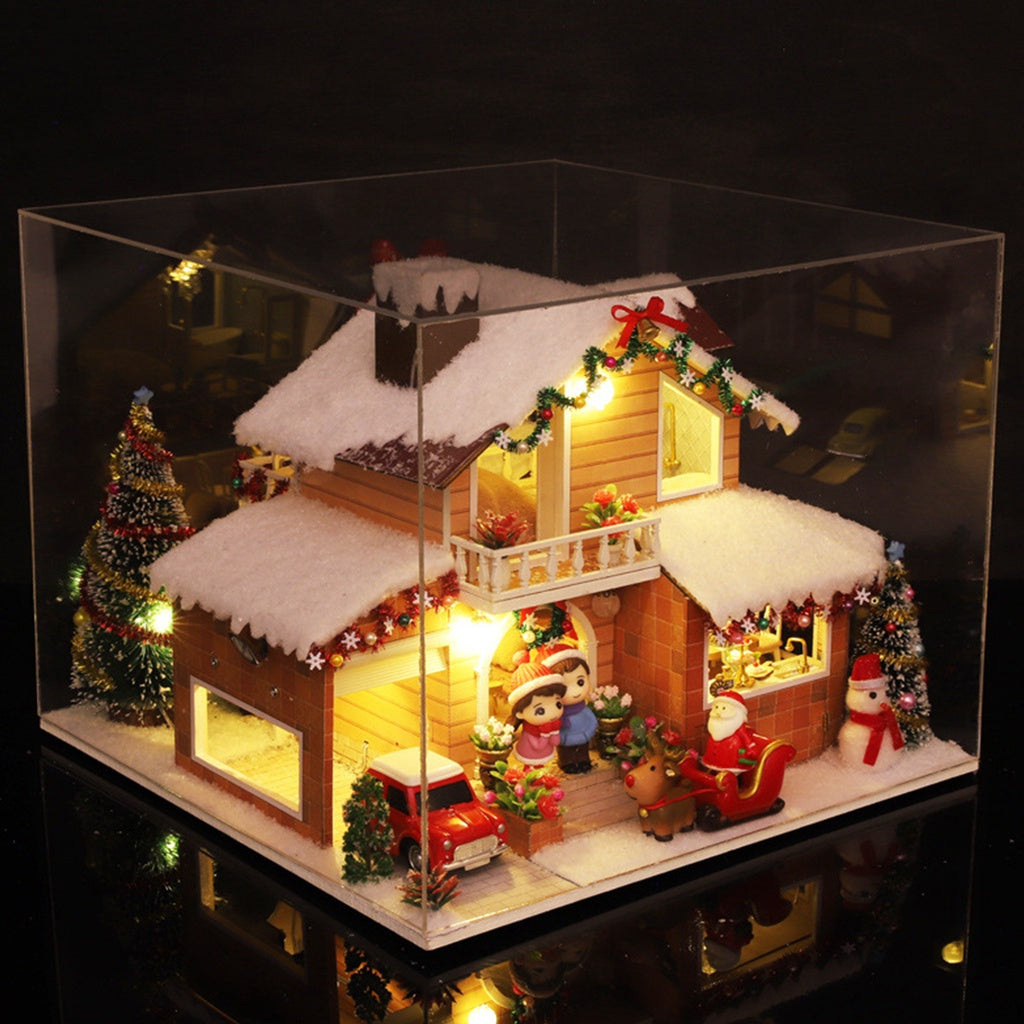 Nhà búp bê DIY. Mô hình nhà 3d | Quà tặng Noel tự làm | Tặng Bộ Trang Trí Giáng Sinh + Ông Già Noel + Búp bê + Hộp Nhạc
