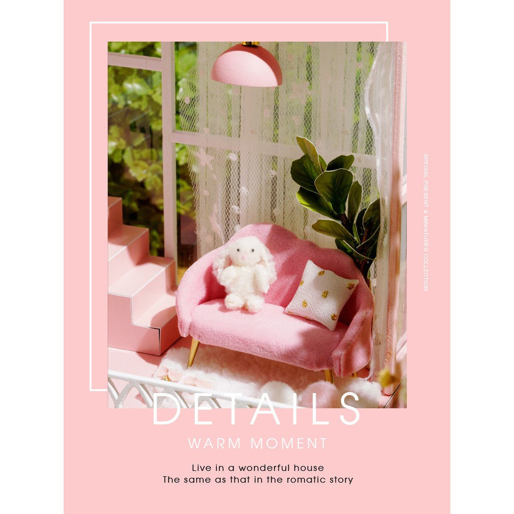 Nhà búp bê Tự làm bằng gỗ [Mô Hình có nội thất MY LITTLE WARM MOMENT+ đèn LED] Tặng kèm khung bảo vệ + Dụng cụ keo L030