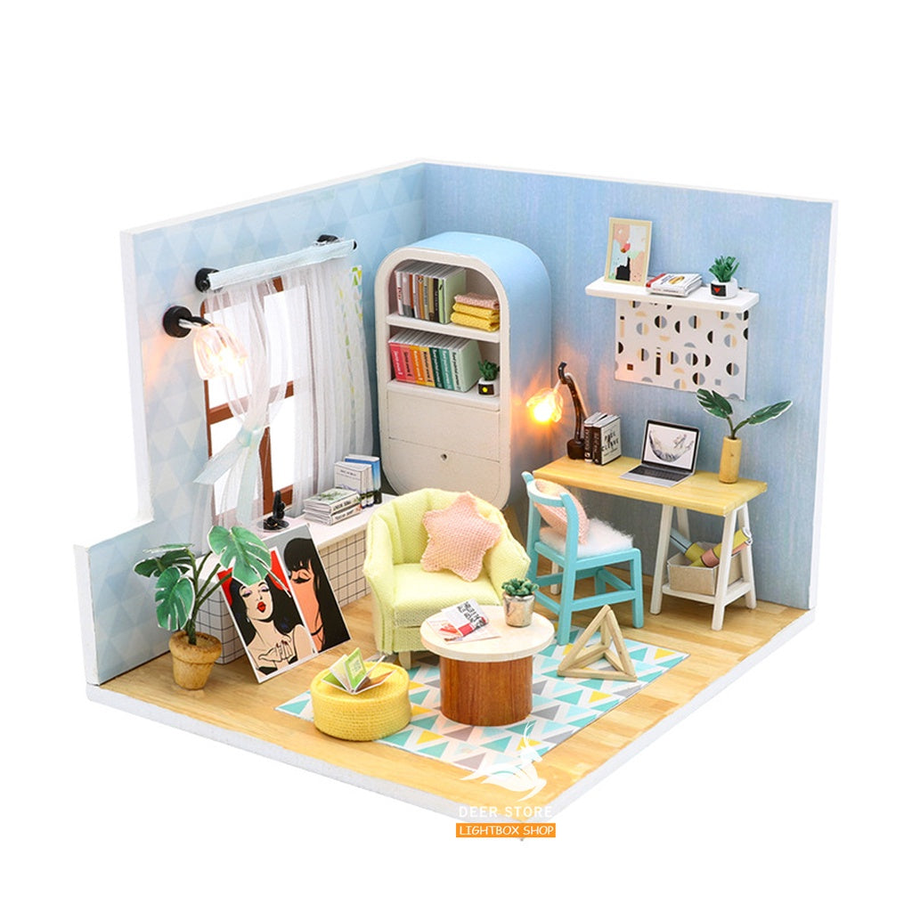 Mô hình nhà gỗ DIY Có nội thất và đèn led. Tặng DỤNG CỤ, MICA CHE BỤI, KEO. Ding Dong Nest Nhà Búp bê tự làm S903