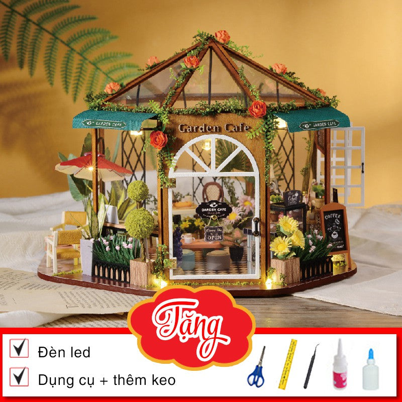 Nhà búp bê bằng gỗ tự lắp ráp bằng tay - Tặng Dụng cụ và keo dán. GD001