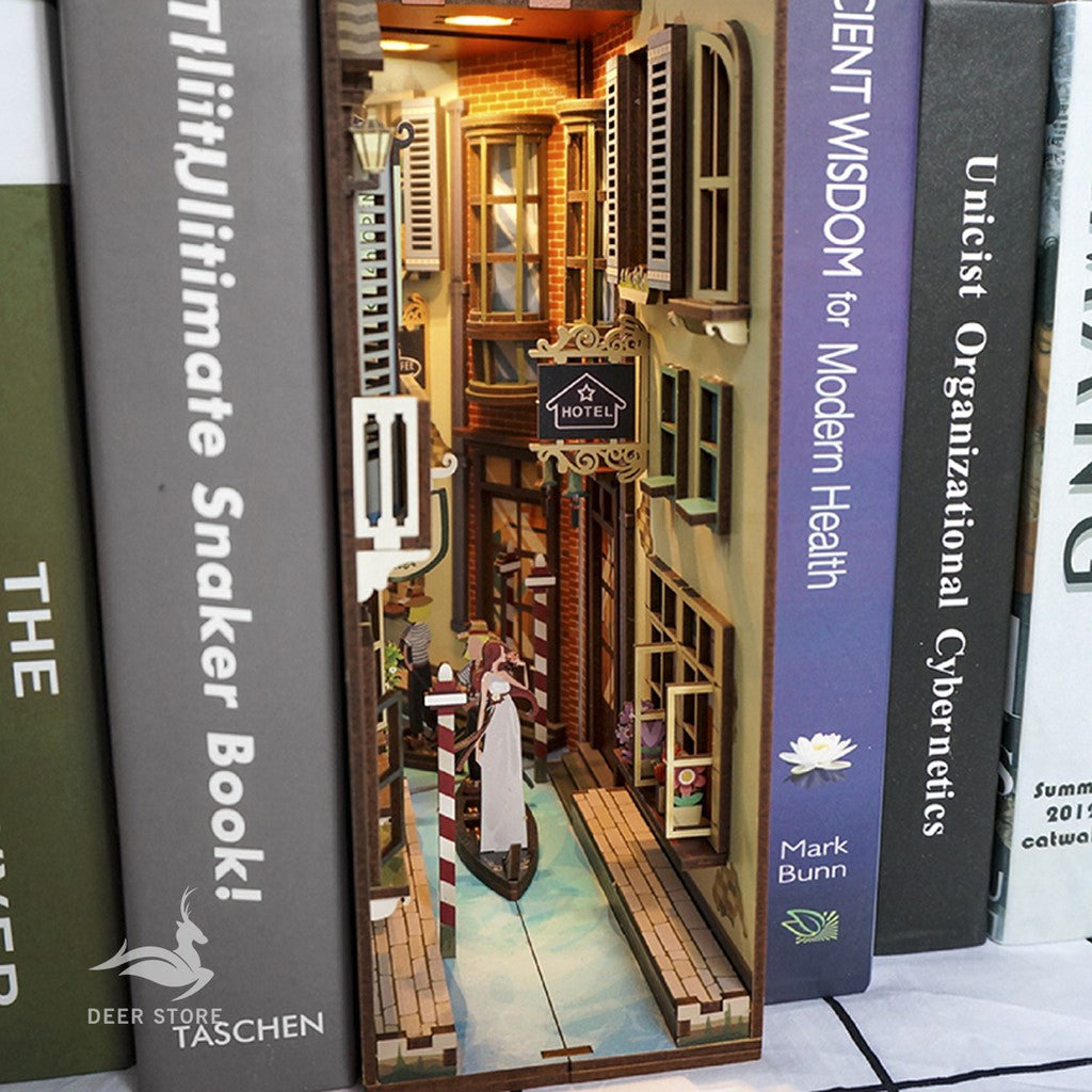 Mô hình BOOK NOOK. Tặng MICA CHE BỤI, KEO DÁN, Có đèn led. Nhà búp bê gỗ DIY Trang Trí Kệ sách. Quà tặng ý Nghĩa