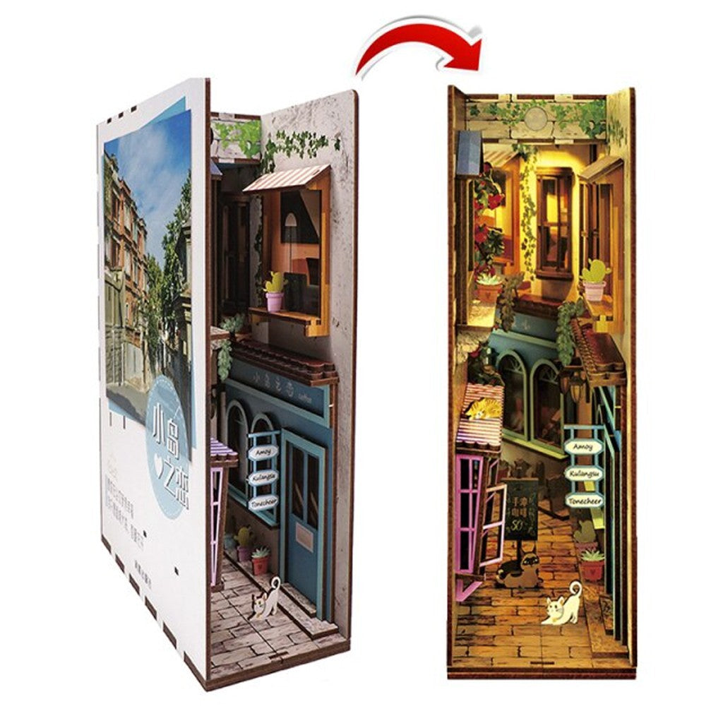 Mô hình BOOK NOOK. Tặng MICA CHE BỤI, KEO DÁN, Có đèn led. Nhà búp bê gỗ DIY Trang Trí Kệ sách. Quà tặng ý Nghĩa