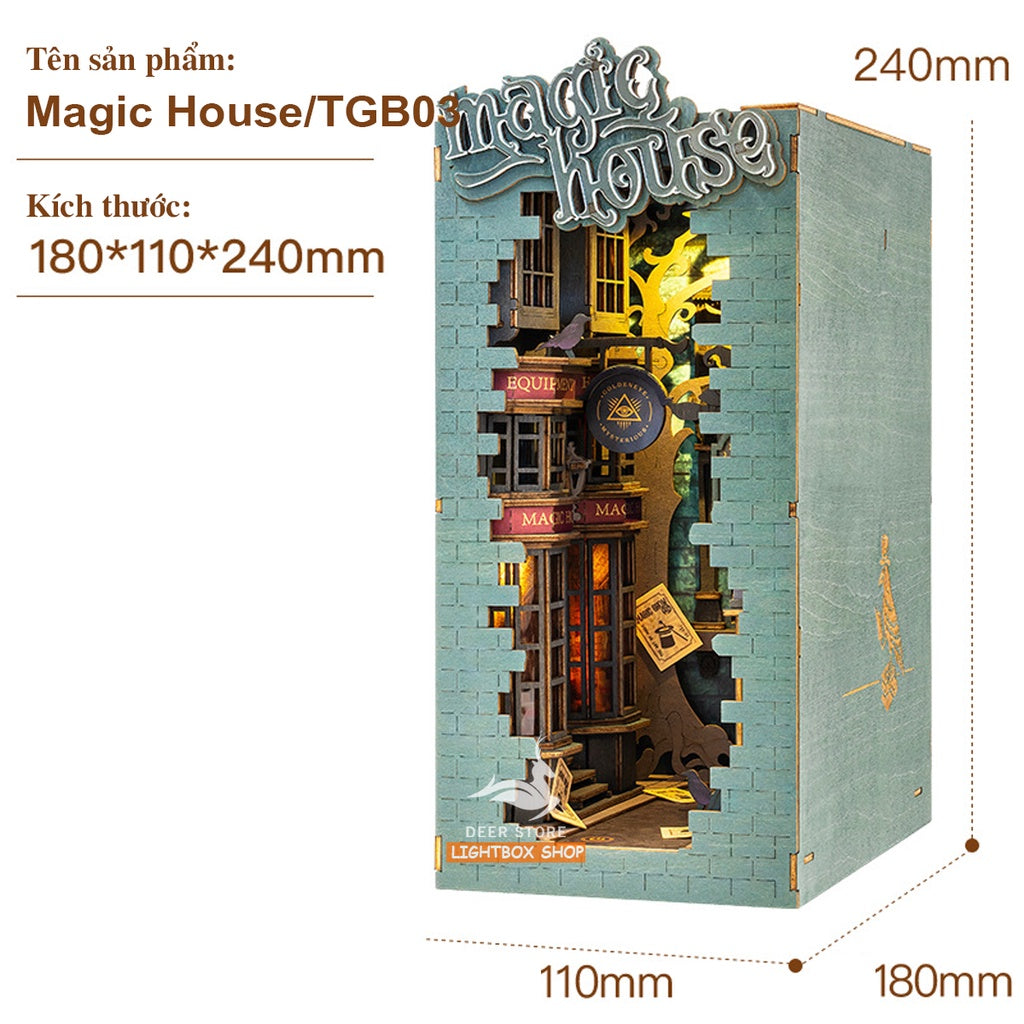 Mô hình 3D Book Nook Robotime Tự Làm bằng gỗ. Trang Trí Kệ sách | Đèn có công tắc cảm ứng. Book Nook DIY
