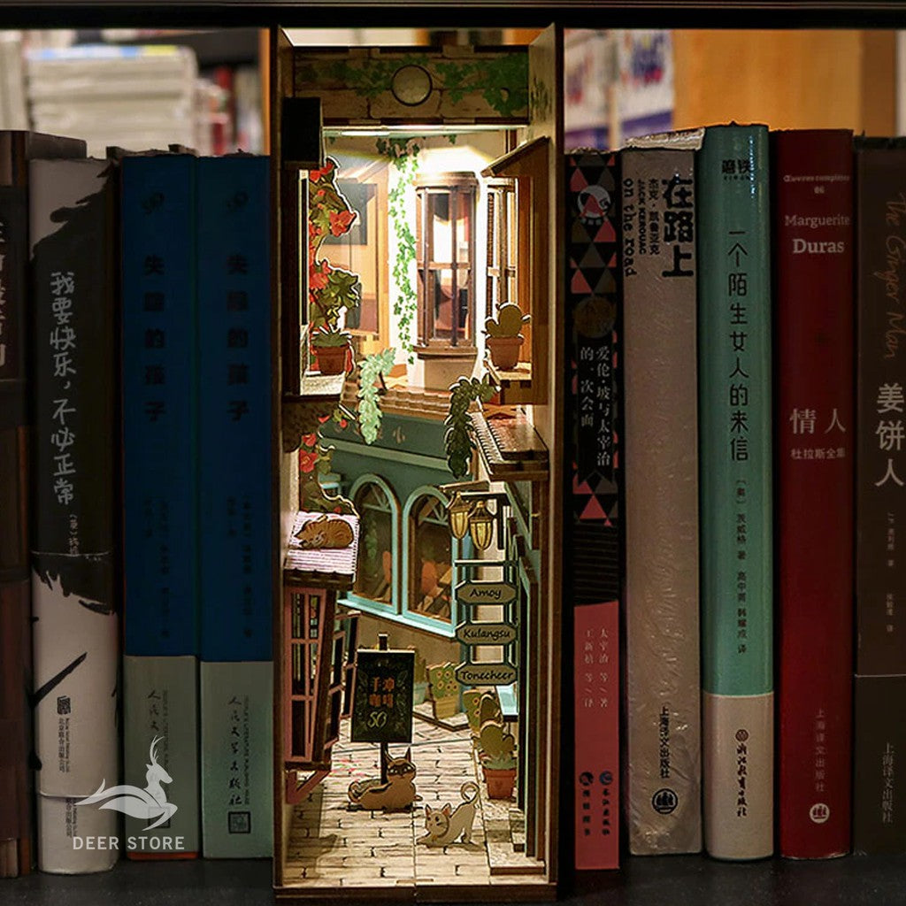Mô hình BOOK NOOK. Tặng MICA CHE BỤI, KEO DÁN, Có đèn led. Nhà búp bê gỗ DIY Trang Trí Kệ sách. Quà tặng ý Nghĩa
