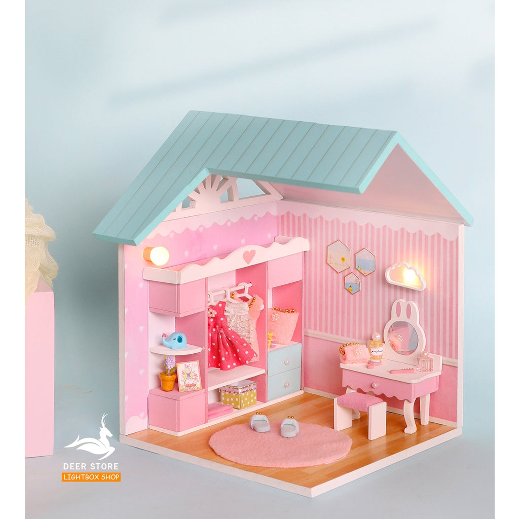 Nhà búp bê bằng gỗ DIY | Nhiều phòng và nội thất đèn led | Tặng dụng cụ keo dán. Tất cả đều có Mái Nhà. S2003