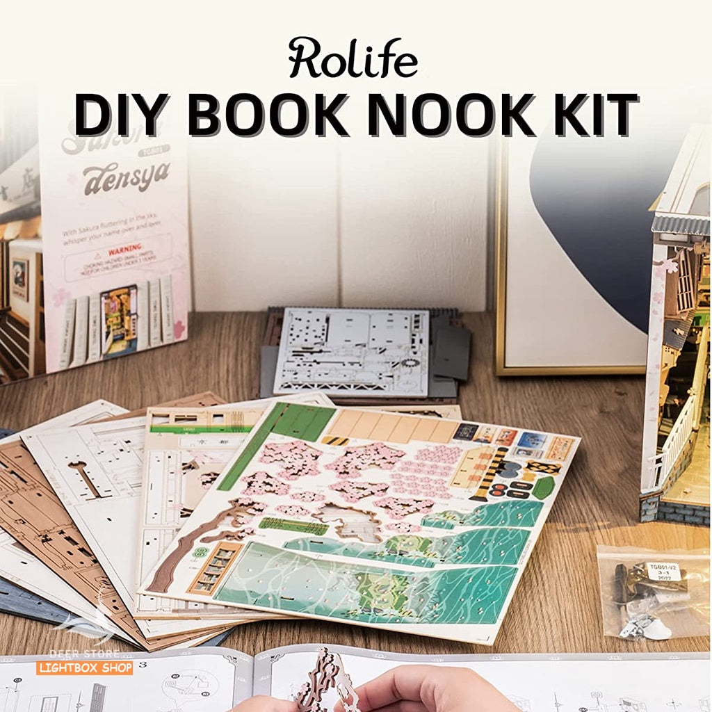 [Hướng dẫn Tiếng Anh - Việt] Mô hình Book Nook tự lắp ráp bằng gỗ Rolife Sakura Densya. Đèn có công tắc cảm ứng. TGB01