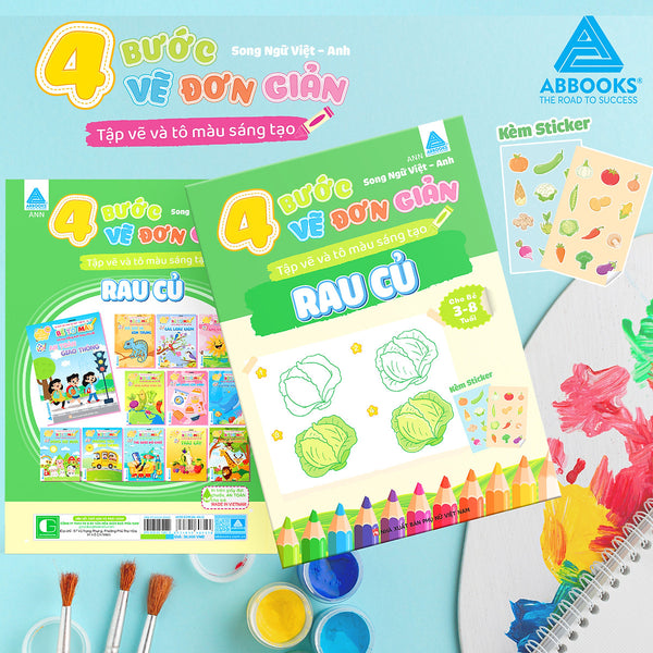 Sách Tô Màu Cho Bé Kèm Sticker 4 Bước Vẽ Đơn Giản Song Ngữ Việt Anh Abbooks