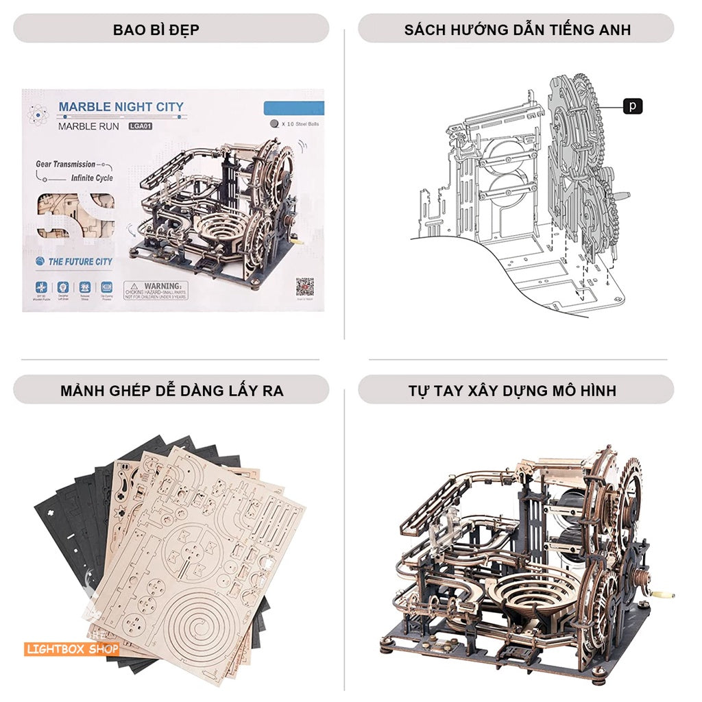 [Bản Tiếng Anh] Mô hình ROKR Cơ động học Robotime. Đồ chơi Lắp ráp bằng gỗ 3D Marble Night City LGA01 Marble Run.