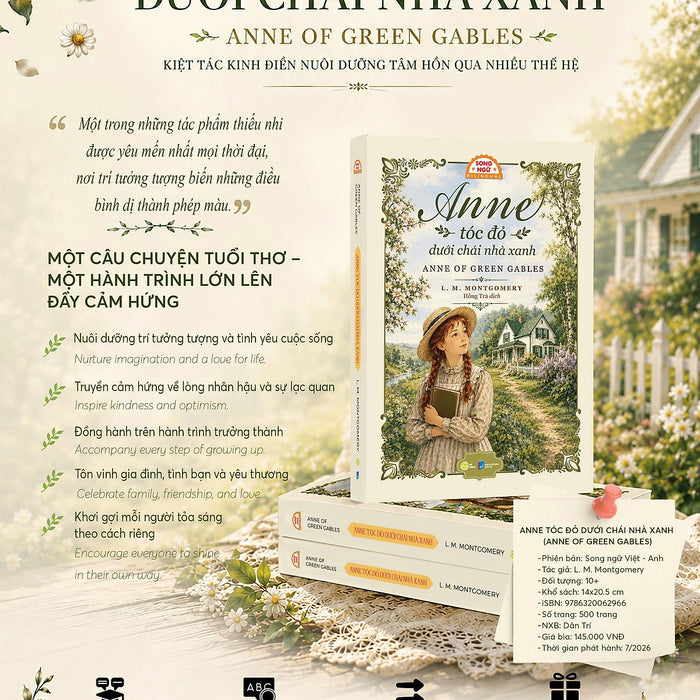 (Sách Song Ngữ Anh – Việt) Anne Tóc Đỏ Dưới Chái Nhà Xanh (Anne Of Green Gables) - L. M. Montgomery – Hồng Trà Dịch – Hà Giang Books - Nxb Dân Trí