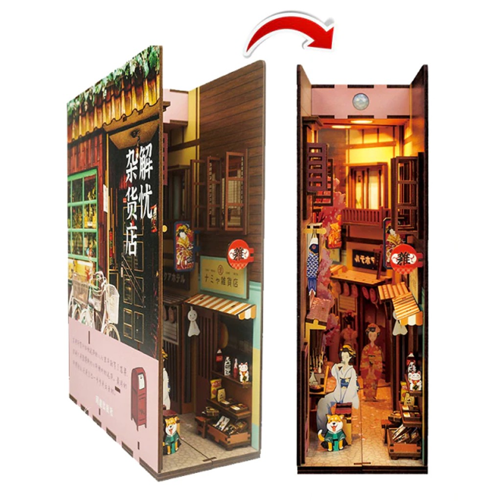 Mô hình BOOK NOOK. Tặng MICA CHE BỤI, KEO DÁN, Có đèn led. Nhà búp bê gỗ DIY Trang Trí Kệ sách. Quà tặng ý Nghĩa