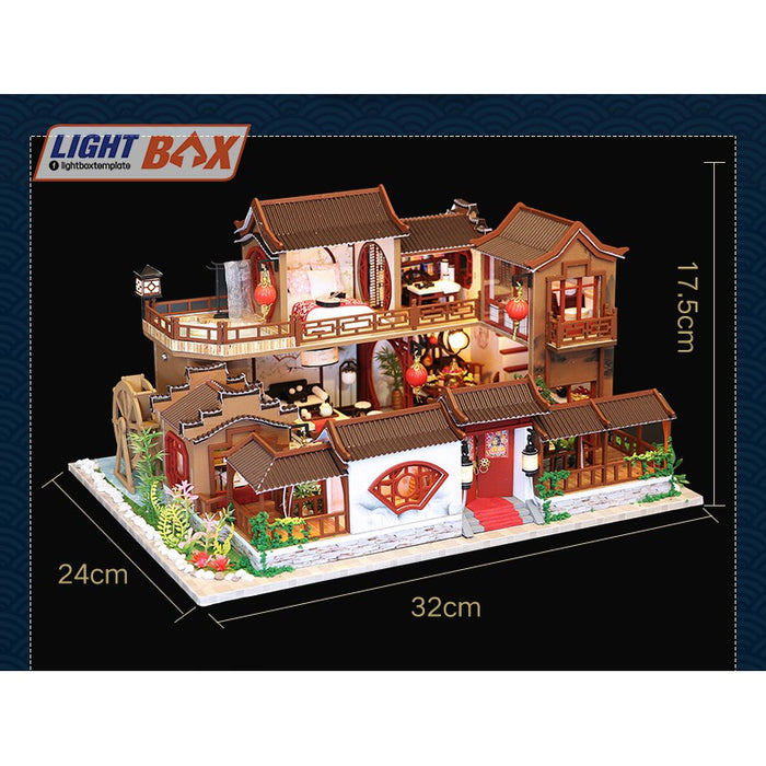 Nhà búp bê Tự làm bằng gỗ [Nhà có nội thất ĐẠI ĐƯỜNG CỔ TRẤN & đèn LED] Tặng khung bảo vệ + Dụng cụ. L905