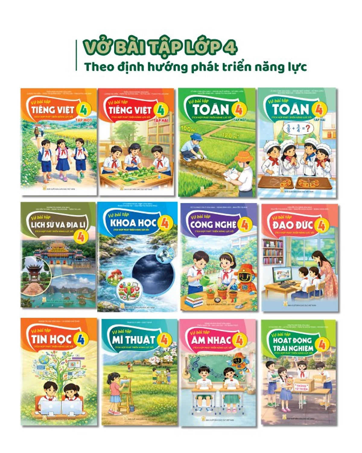Bộ Sách Vở Bài Tập Lớp 4- Tích Hợp Phát Triển Năng Lực Số (12 Quyển- Kèm Bìa Nilong Bao Sách, Nhãn Tên)