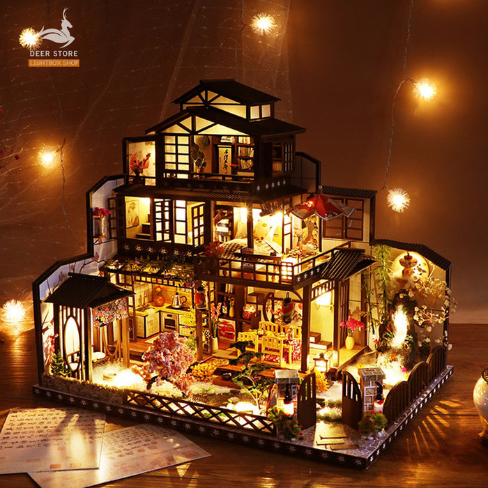 Mô hình nhà búp bê biệt thự tự làm DIY bằng gỗ | Có Nội Thất + Đèn + Âm nhạc | Tặng Dụng cụ và keo dán | Cố Đô Mochizuki