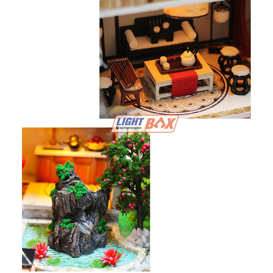 Nhà búp bê Tự làm bằng gỗ [Nhà có nội thất ĐẠI ĐƯỜNG CỔ TRẤN & đèn LED] Tặng khung bảo vệ + Dụng cụ. L905