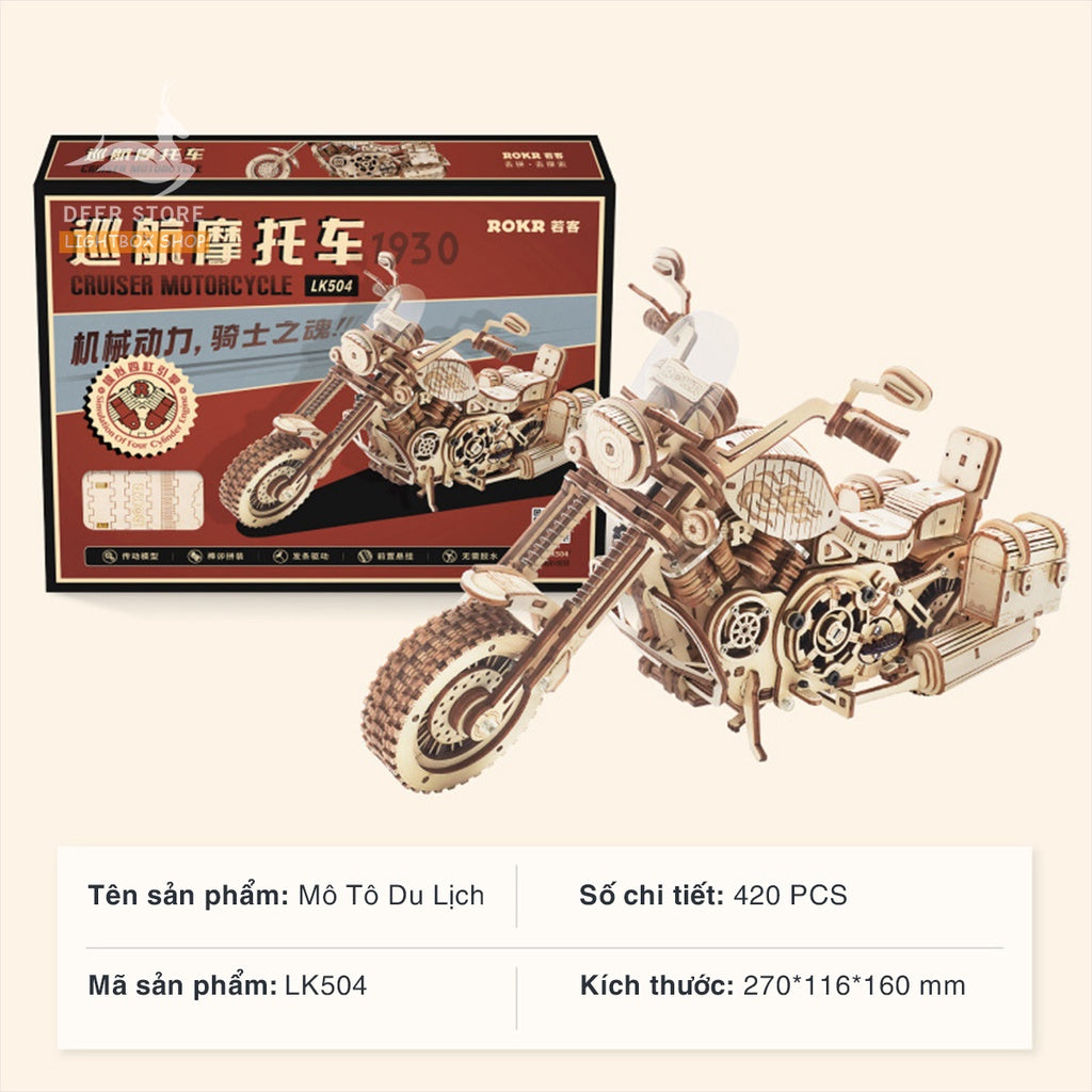 [Bản Quốc Tế] Mô hình tự làm Xe Motorcycle Robotime | Đồ chơi lắp ráp gỗ 3D. ROKR LK504