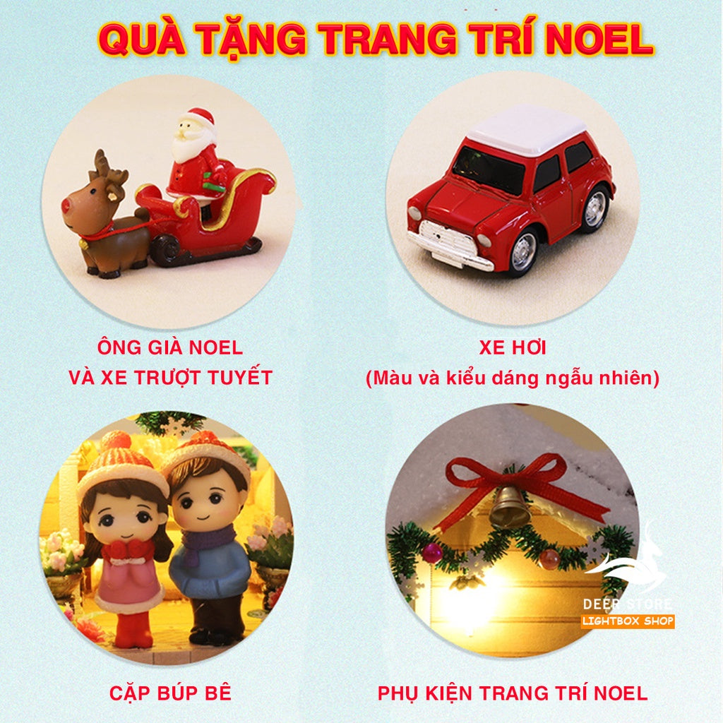 Nhà búp bê DIY. Mô hình nhà 3d | Quà tặng Noel tự làm | Tặng Bộ Trang Trí Giáng Sinh + Ông Già Noel + Búp bê + Hộp Nhạc