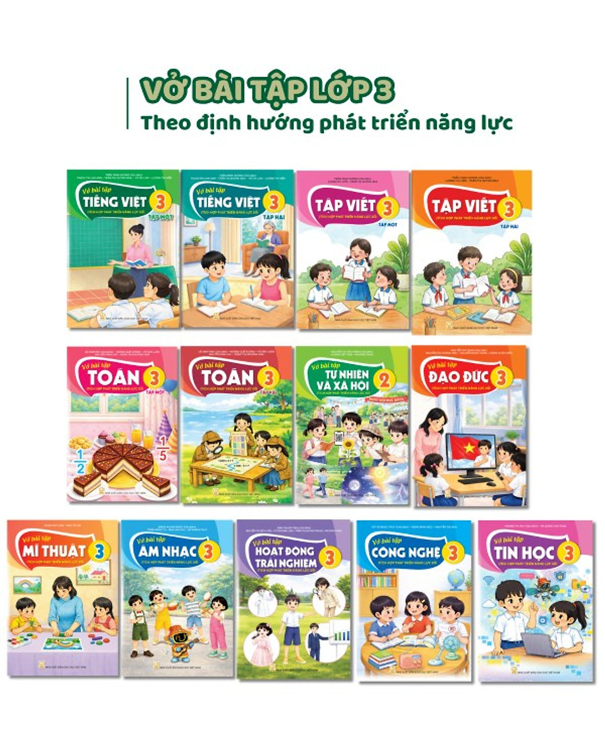 Bộ Sách Vở Bài Tập Lớp 3- Tích Hợp Phát Triển Năng Lực Số (13 Quyển- Kèm Bìa Nilong Bao Sách, Nhãn Tên)