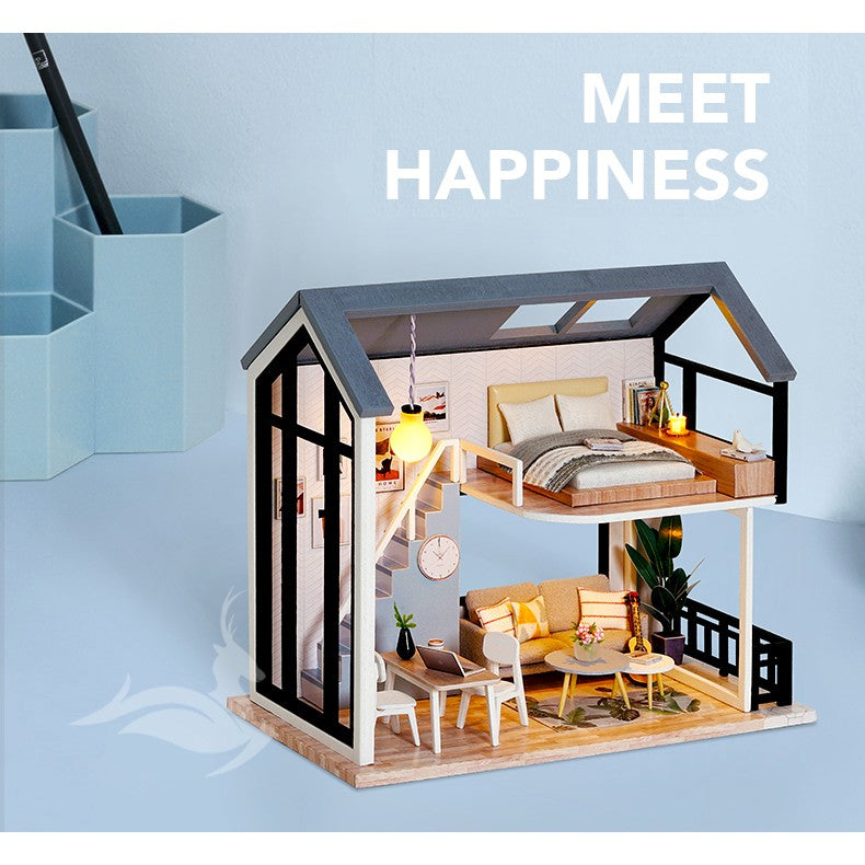 DIY - Nhà búp bê tự lắp ráp - Tặng  keo dán và KHUNG BẢO VỆ QL001