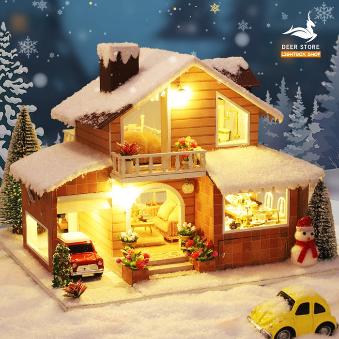 Nhà búp bê DIY. Mô hình nhà 3d | Quà tặng Noel tự làm | Tặng Bộ Trang Trí Giáng Sinh + Ông Già Noel + Búp bê + Hộp Nhạc