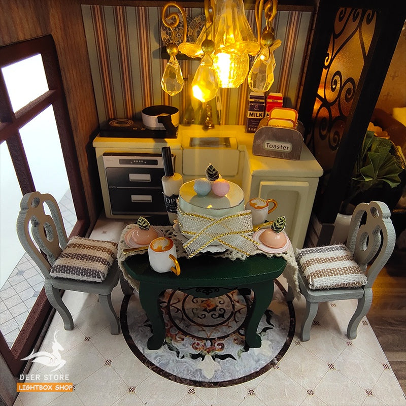 Nhà búp bê tự làm bằng gỗ Kiểu cổ điển Bungalow Retro. Tặng 3 Bình keo dán, Dụng Cụ và Đèn Led. Quà tặng ý nghĩa M2132