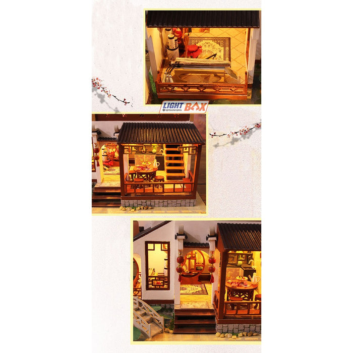 Nhà búp bê Tự làm bằng gỗ [Nhà TRIÊU HOA TỊCH THẬP có nội thất & đèn led ] Tặng kèm khung MICA + dụng cụ keo