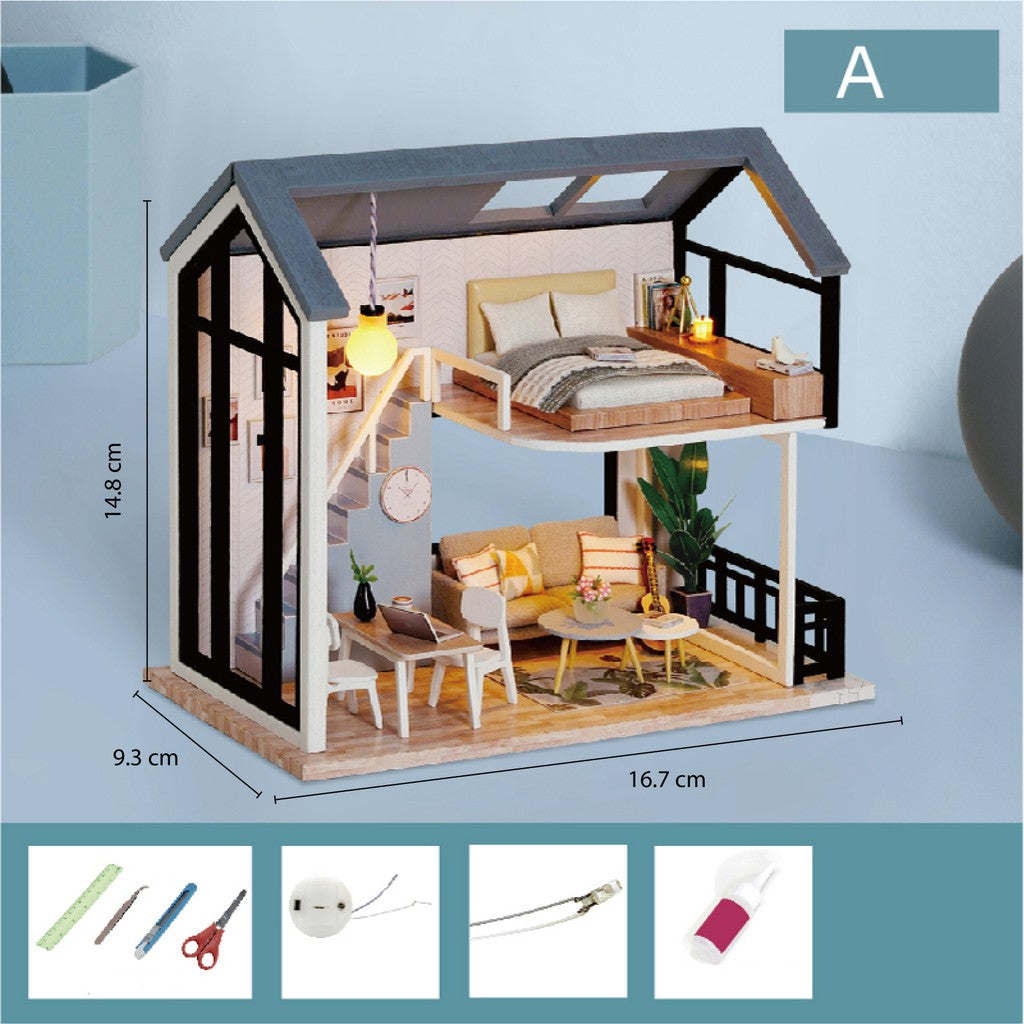 DIY - Nhà búp bê tự lắp ráp - Tặng  keo dán và KHUNG BẢO VỆ QL001