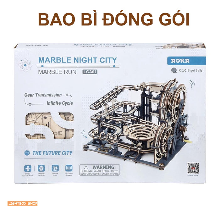 [Bản Tiếng Anh] Mô hình ROKR Cơ động học Robotime. Đồ chơi Lắp ráp bằng gỗ 3D Marble Night City LGA01 Marble Run.