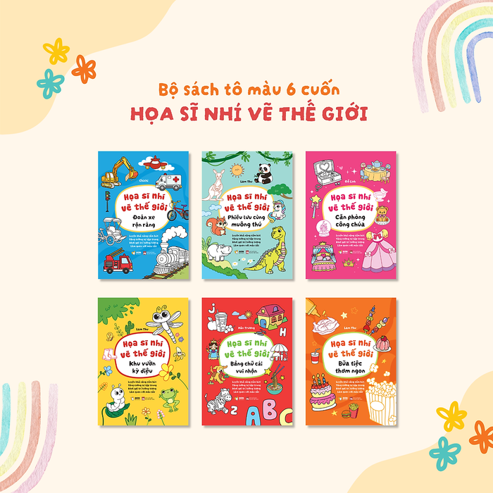 Bộ Sách Tô Màu, Tập Vẽ Kèm Từ Vựng Song Ngữ Cho Bé: Họa Sĩ Nhí Vẽ Thế Giới (6 Cuốn)