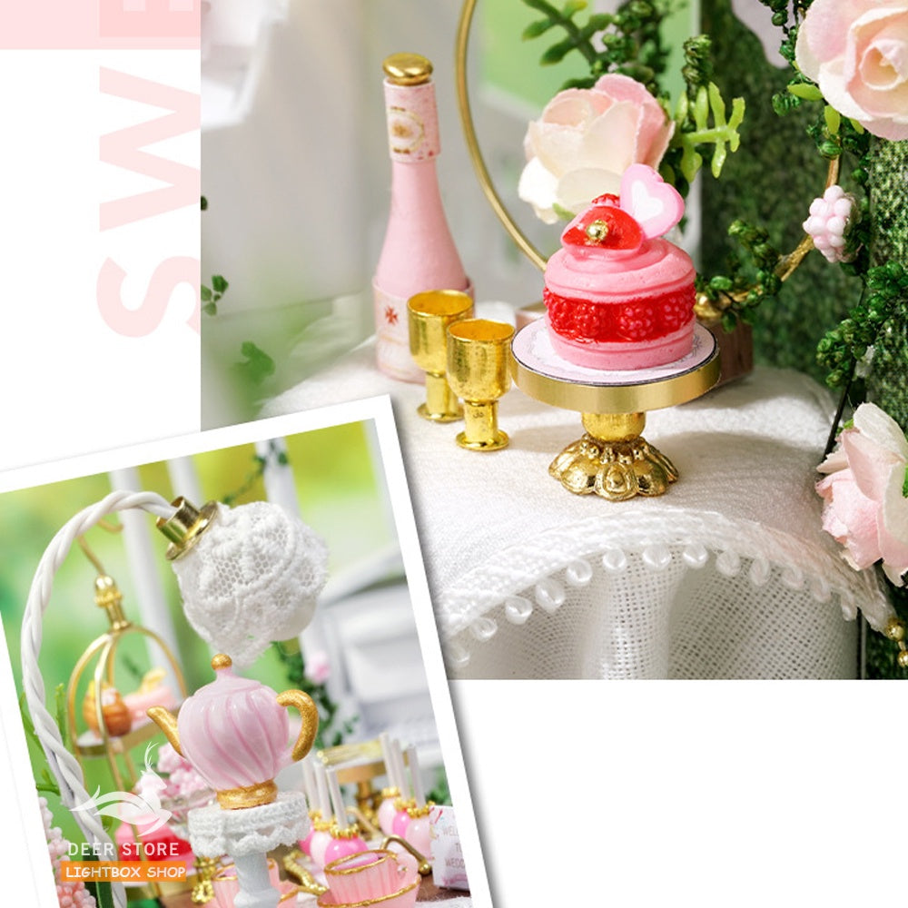 Nhà búp bê tự làm bằng gỗ. Tiệc Cưới Ngoài Trời. Tặng 2 Keo bình dán, Cót nhạc và Khung Mica. Quà cưới ý nghĩa. A087