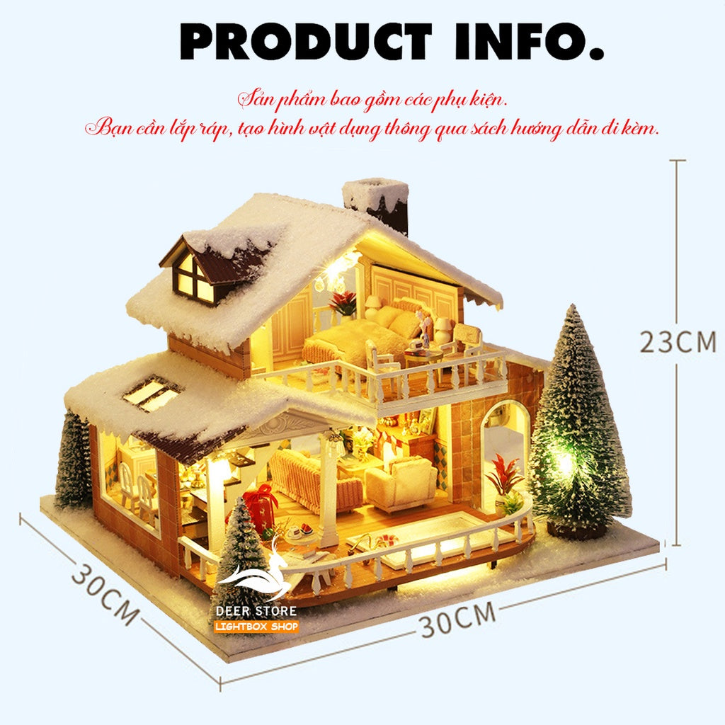 Nhà búp bê DIY. Mô hình nhà 3d | Quà tặng Noel tự làm | Tặng Bộ Trang Trí Giáng Sinh + Ông Già Noel + Búp bê + Hộp Nhạc