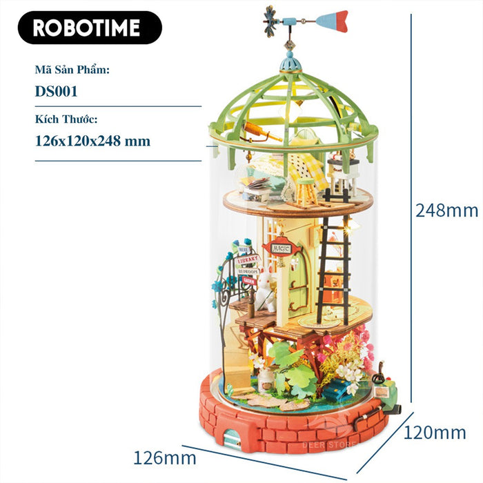 Mô hình lắp ráp 3d Robotime bằng gỗ hình trụ | Có đèn led và nội thất. Mô hình thu nhỏ tự lắp ráp. Quà tặng ý nghĩa