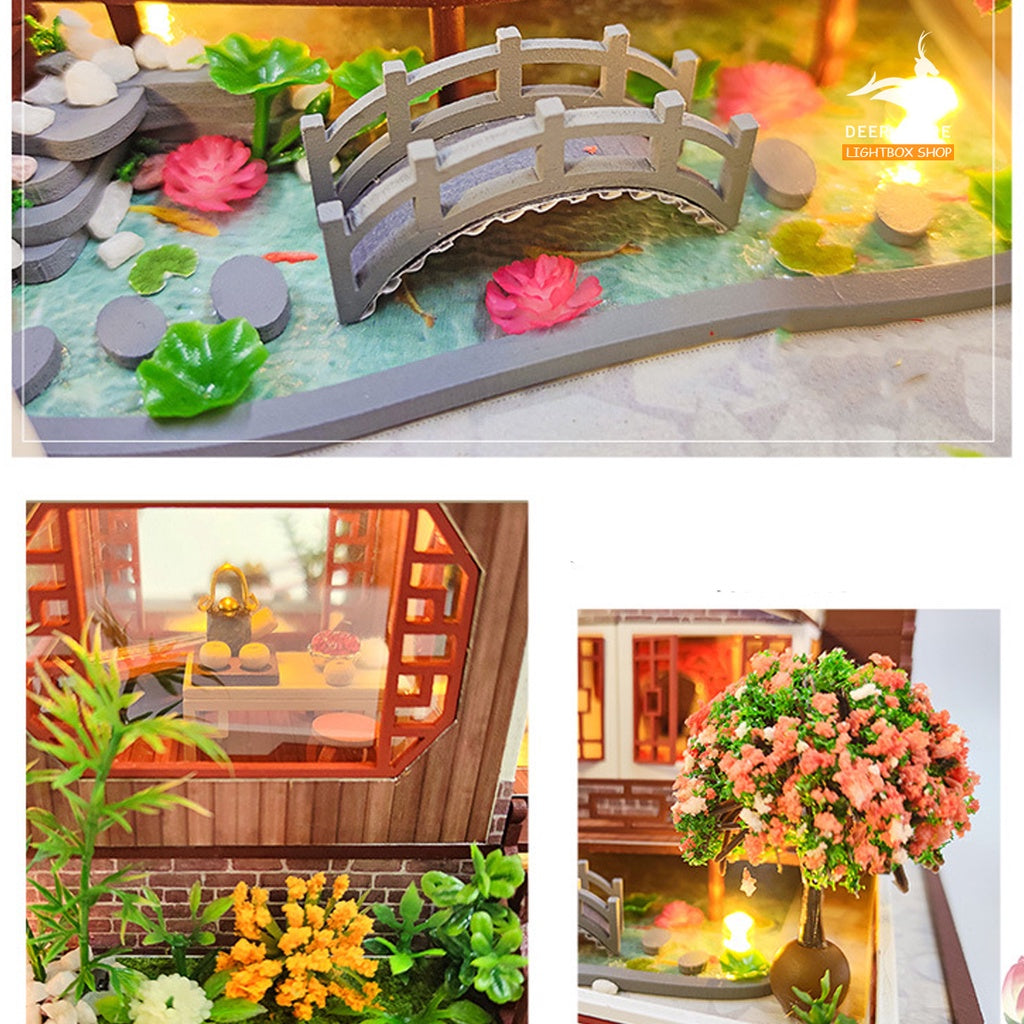 Nhà búp bê biệt thự Tự làm DIY bằng gỗ | Tặng DỤNG CỤ, CÓT NHẠC và 4 BÌNH KEO DÁN. Mô hình có nội thất và đèn | L2122