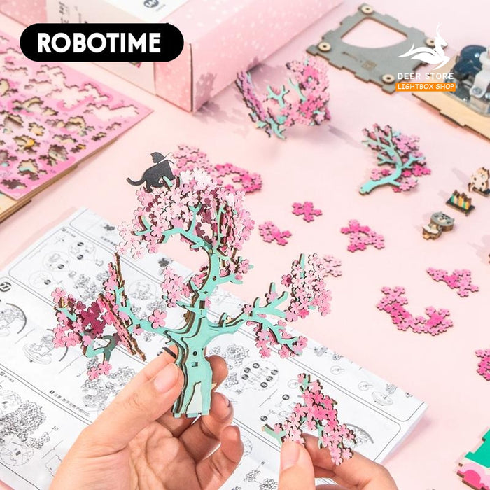 [BẢN TIẾNG ANH] Mô hình Hộp nhạc DIY MUSIC BOX - Robotime Cherry Blossom Tree AM409 | Đồ chơi lắp ráp gỗ 3D