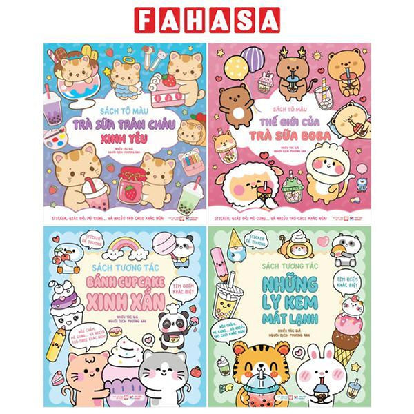 Sách - Bộ Sách Tương Tác Sticker Dán - Thế Giới Của Trà Sữa Boba + Trà Sữa Trân Châu Xinh Yêu + Những Ly Mem Mát Lạnh + Bánh Cupcake Xinh Xắn (Bộ 4 Cuốn)