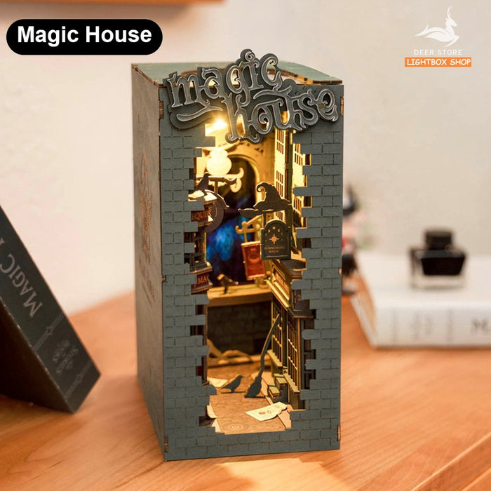 Mô hình 3D Book Nook Robotime Tự Làm bằng gỗ. Trang Trí Kệ sách | Đèn có công tắc cảm ứng. Book Nook DIY