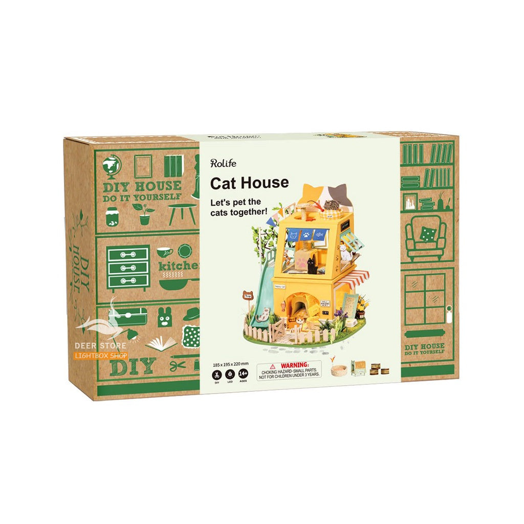 Nhà búp bê Diy Mô Hình ROBOTIME Ngôi nhà Mèo Vui nhộn | Hướng dẫn Tiếng Anh Chính hãng. Mã DG149