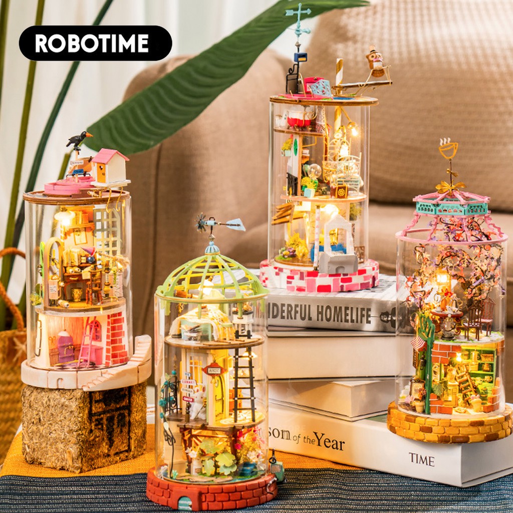 Mô hình lắp ráp 3d Robotime bằng gỗ hình trụ | Có đèn led và nội thất. Mô hình thu nhỏ tự lắp ráp. Quà tặng ý nghĩa