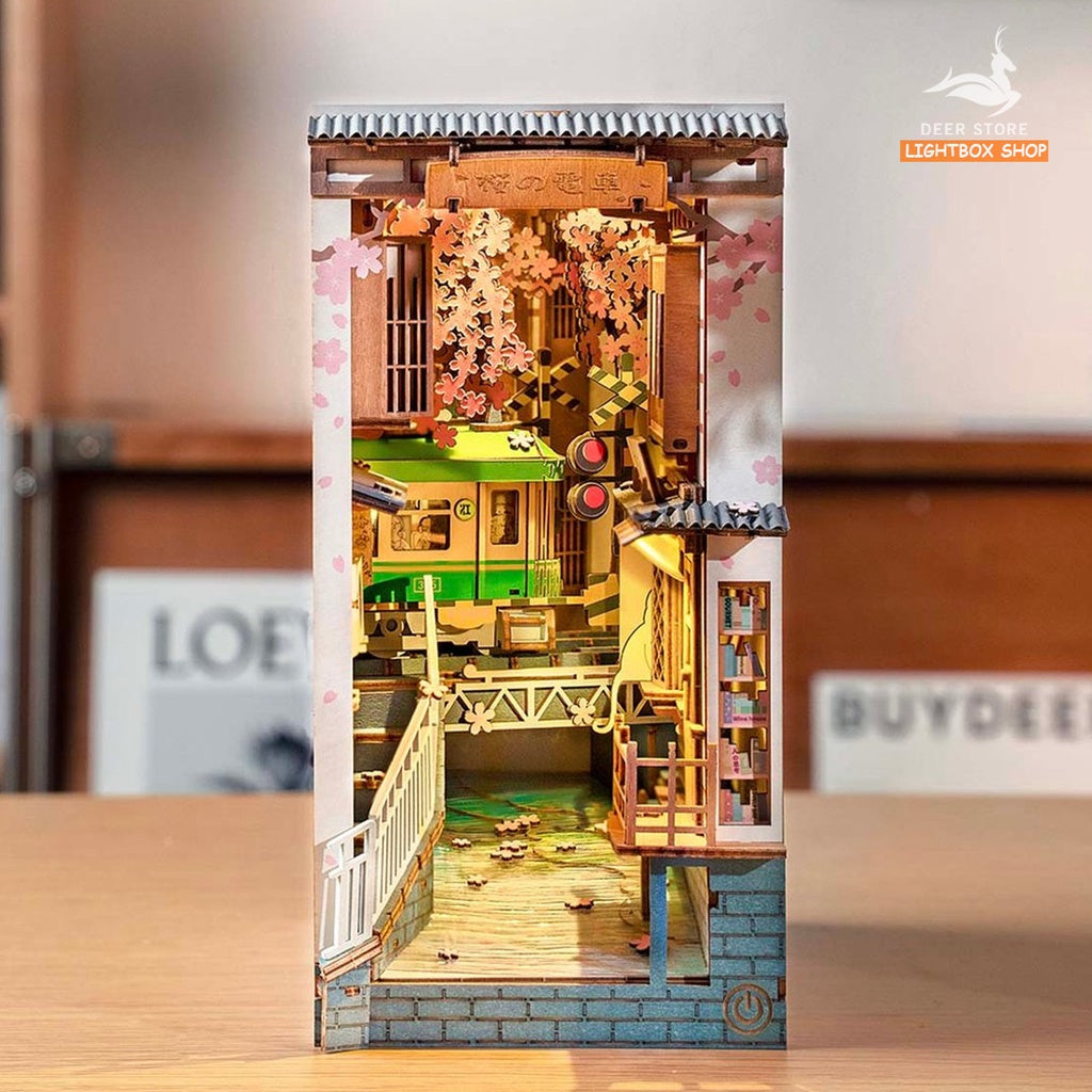 [Hướng dẫn Tiếng Anh - Việt] Mô hình Book Nook tự lắp ráp bằng gỗ Rolife Sakura Densya. Đèn có công tắc cảm ứng. TGB01