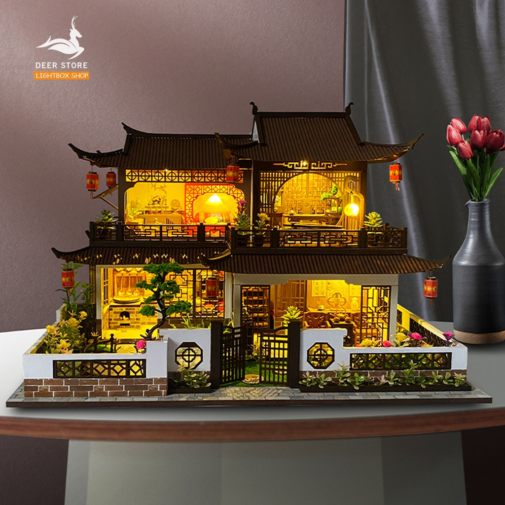 Nhà Búp Bê DIY biệt thự Cổ Trang | Tặng MICA CHE BỤI, 6 BÌNH KEO, DUNG CỤ, CÓT NHAC, BÚP BÊ. Mô hình nhà gỗ 3d. MD25
