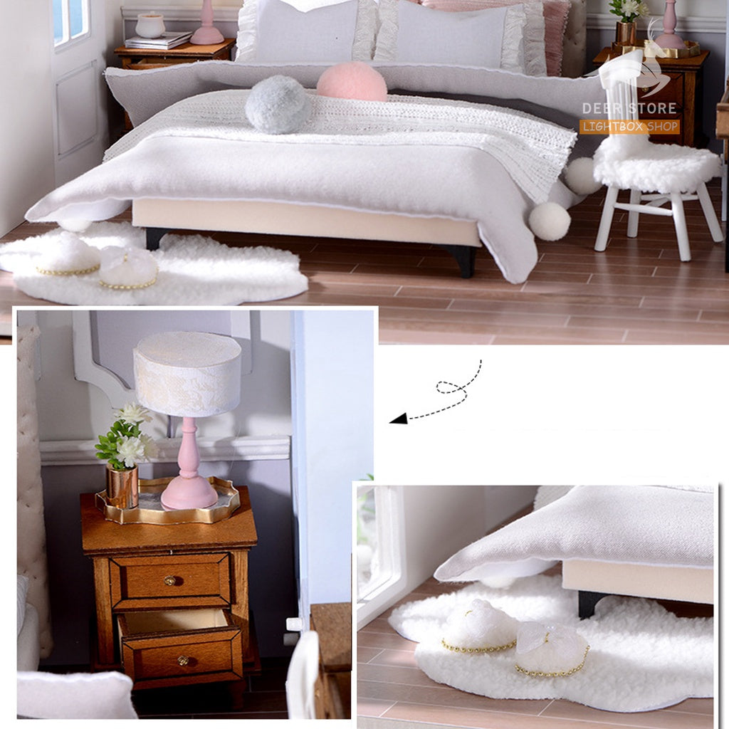 Nhà búp bê Tỉ Lệ 1:12 DIY bằng gỗ  | Phòng ngủ cho Búp bê Barbie, Tăng Khung Mica Che Bui, Dụng cụ và Keo dán.  BT-011