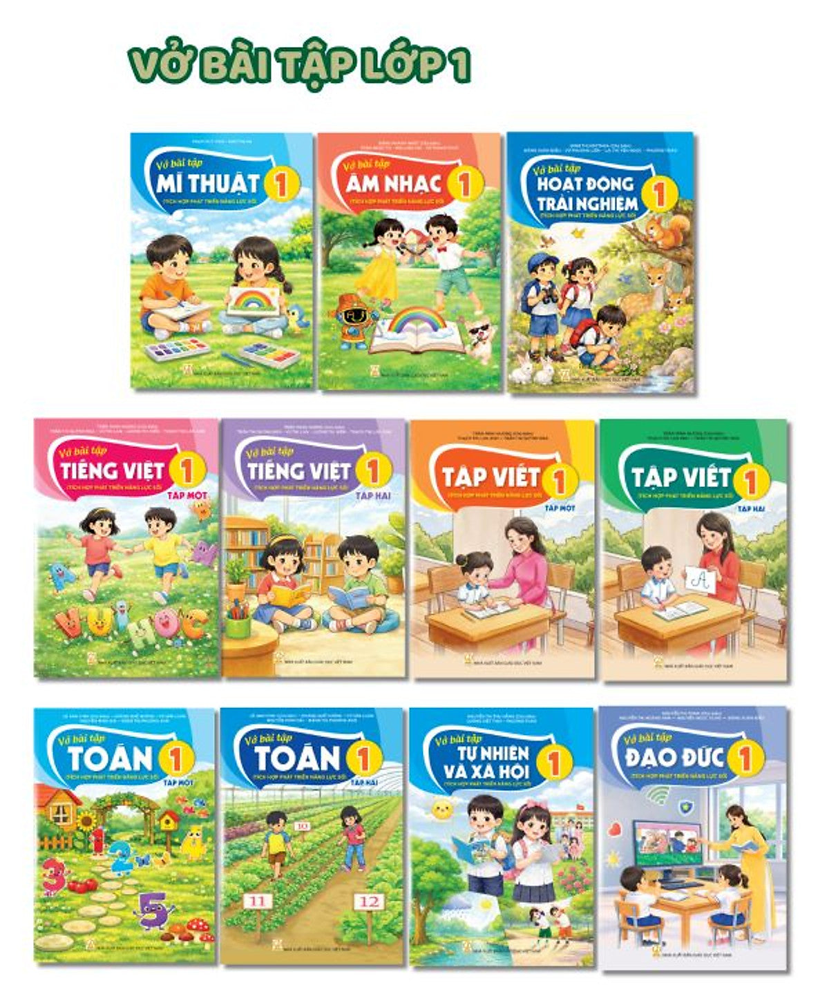 Bộ Sách Vở Bài Tập Lớp 1- Tích Hợp Phát Triển Năng Lực Số (11 Quyển- Kèm Bìa Nilong Bao Sách, Nhãn Tên)