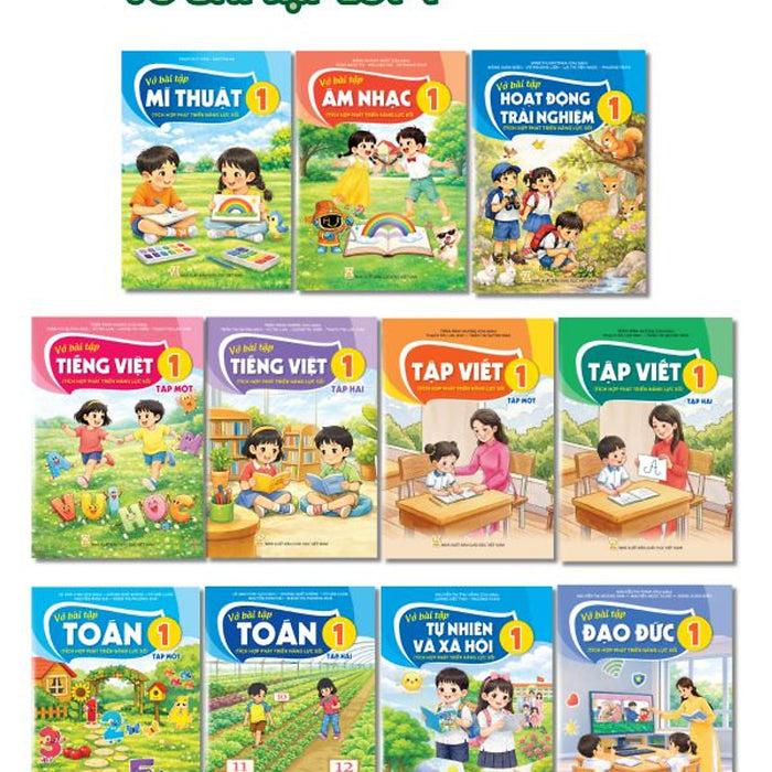 Bộ Sách Vở Bài Tập Lớp 1- Tích Hợp Phát Triển Năng Lực Số (11 Quyển- Kèm Bìa Nilong Bao Sách, Nhãn Tên)