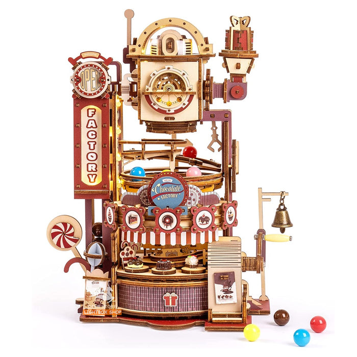 [Bản Tiếng Anh] Đồ chơi lắp ráp gỗ 3D Robotime Chocolate Factory. Có Đèn và Vòng Bi Quay Sử dụng bánh răng | LGA02