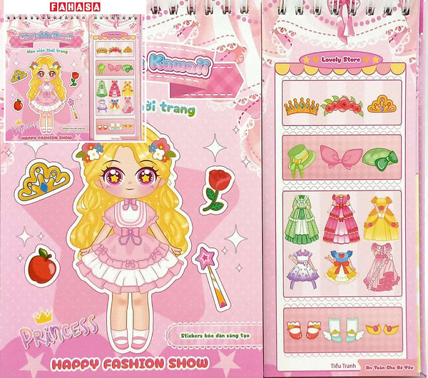 Sách - Happy Fashion Show - Công Chúa Kawaii - Học Viện Thời Trang - Sticker Bóc Dán Sáng Tạo