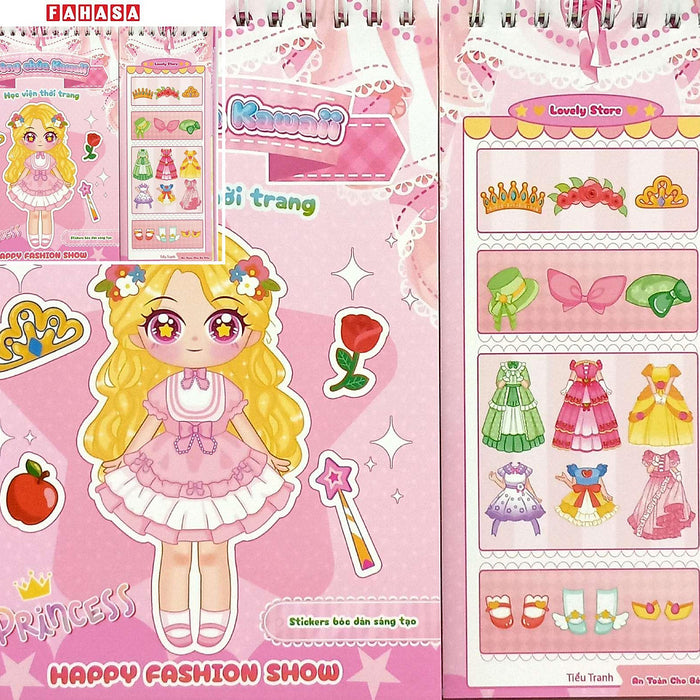 Sách - Happy Fashion Show - Công Chúa Kawaii - Học Viện Thời Trang - Sticker Bóc Dán Sáng Tạo